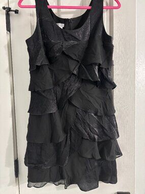 London Times Black Ruffle Dress - 12P but fits like a Size 6